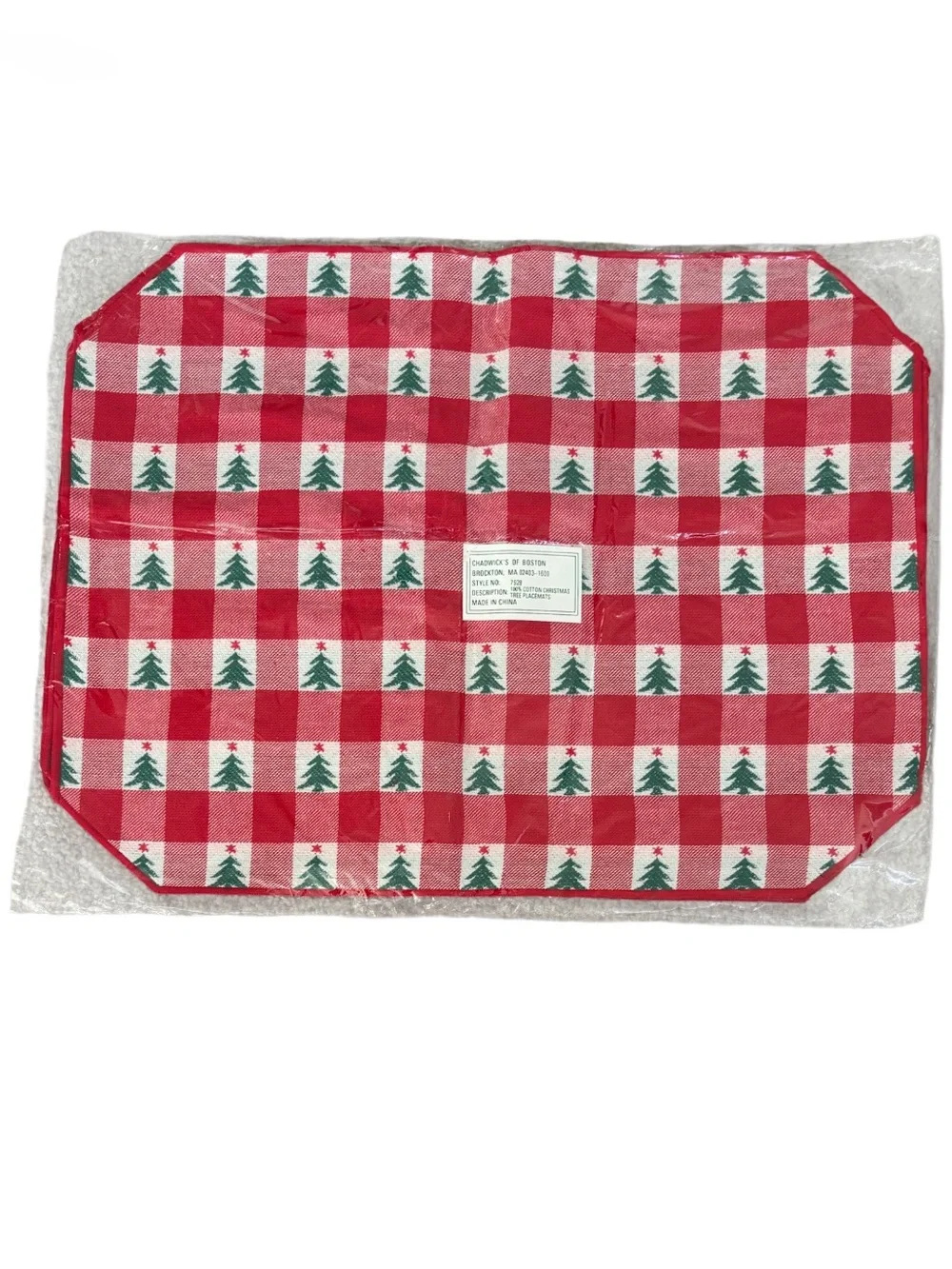 VTG NIP Chadwick's of Boston Christmas Tree Gingham 24 Pc - Set 12 Napkin 12 Mat